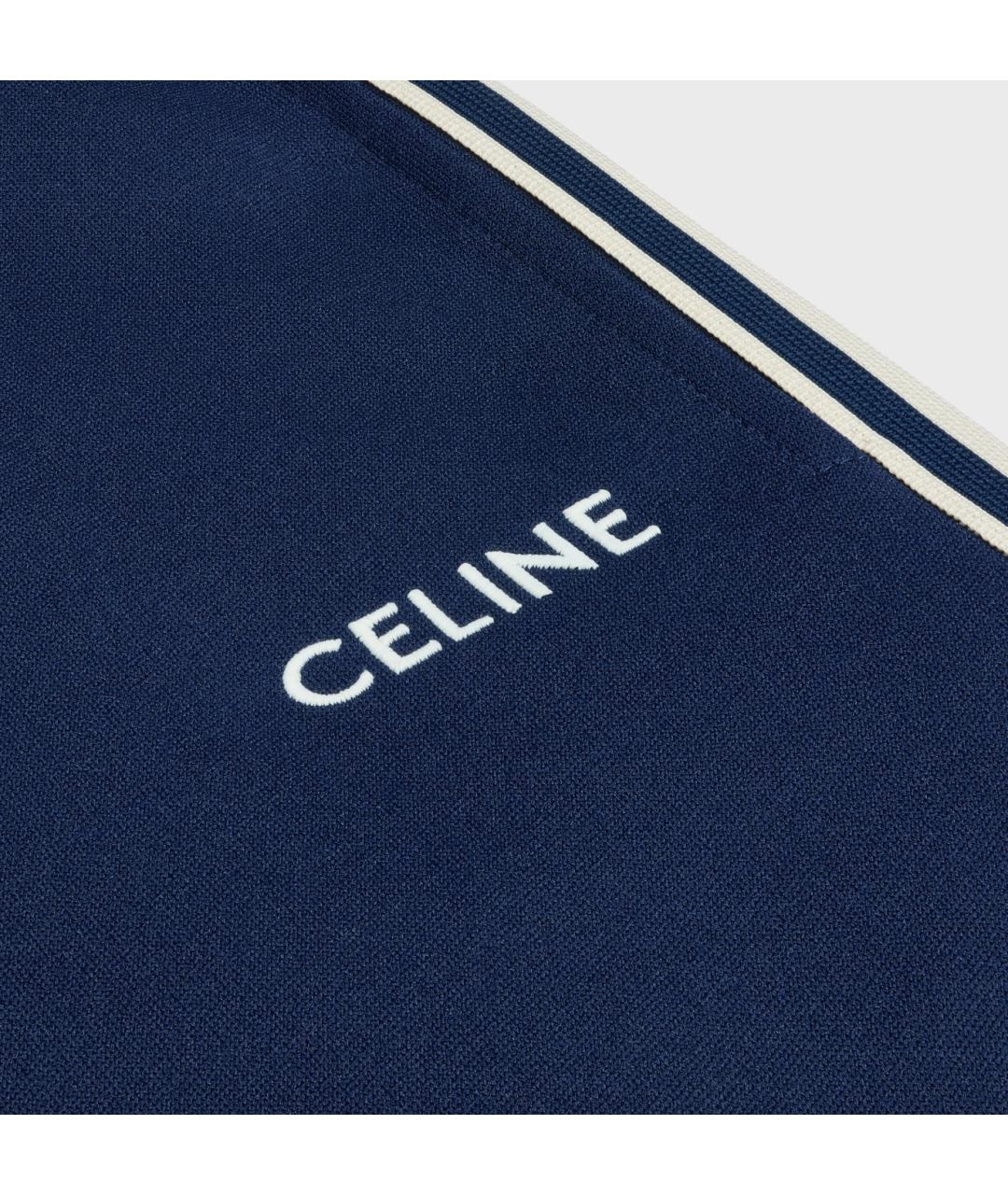 CELINE Синие полиэстеровые прямые брюки, фото 3