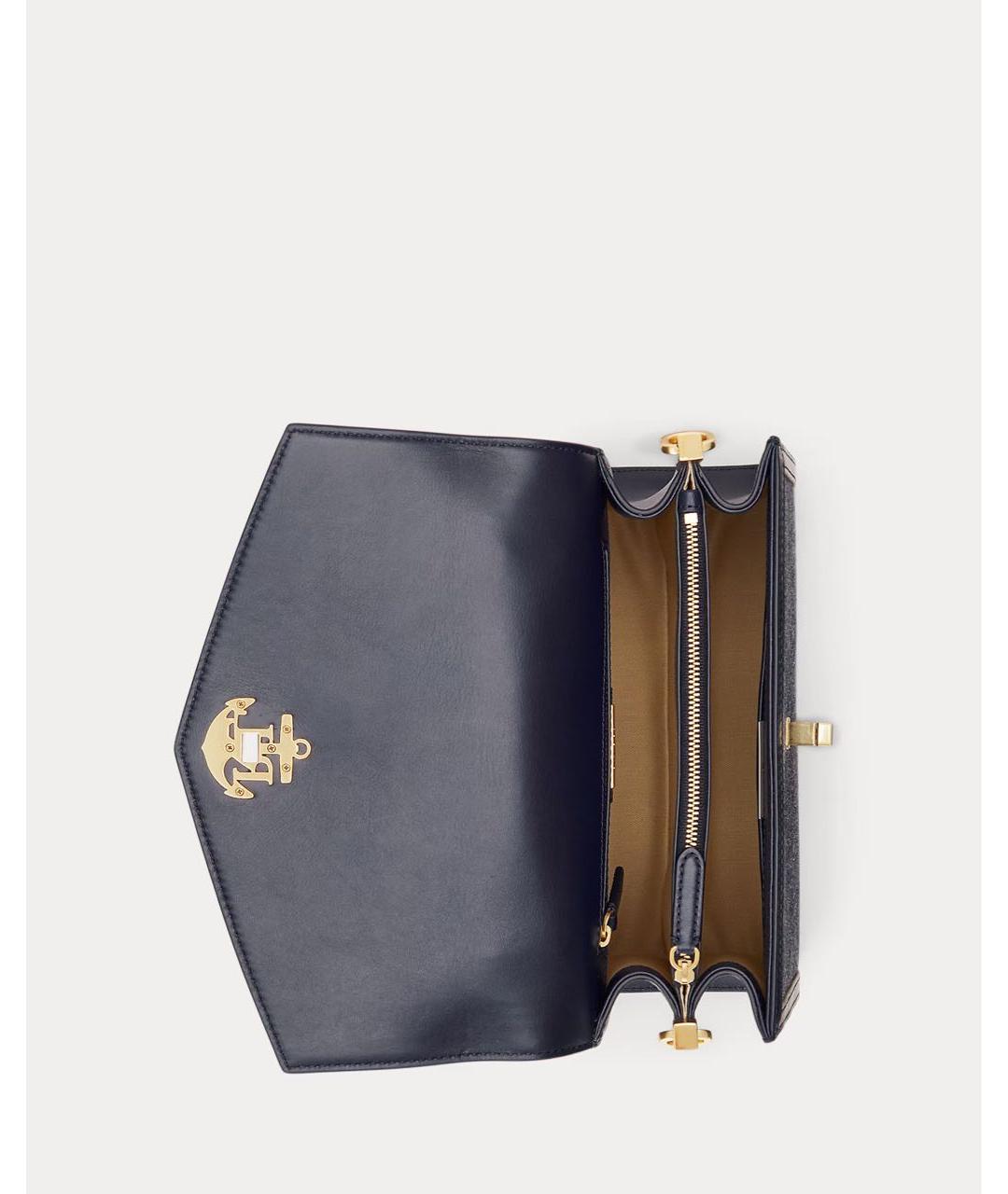 RALPH LAUREN Темно-синяя кожаная сумка с короткими ручками, фото 4