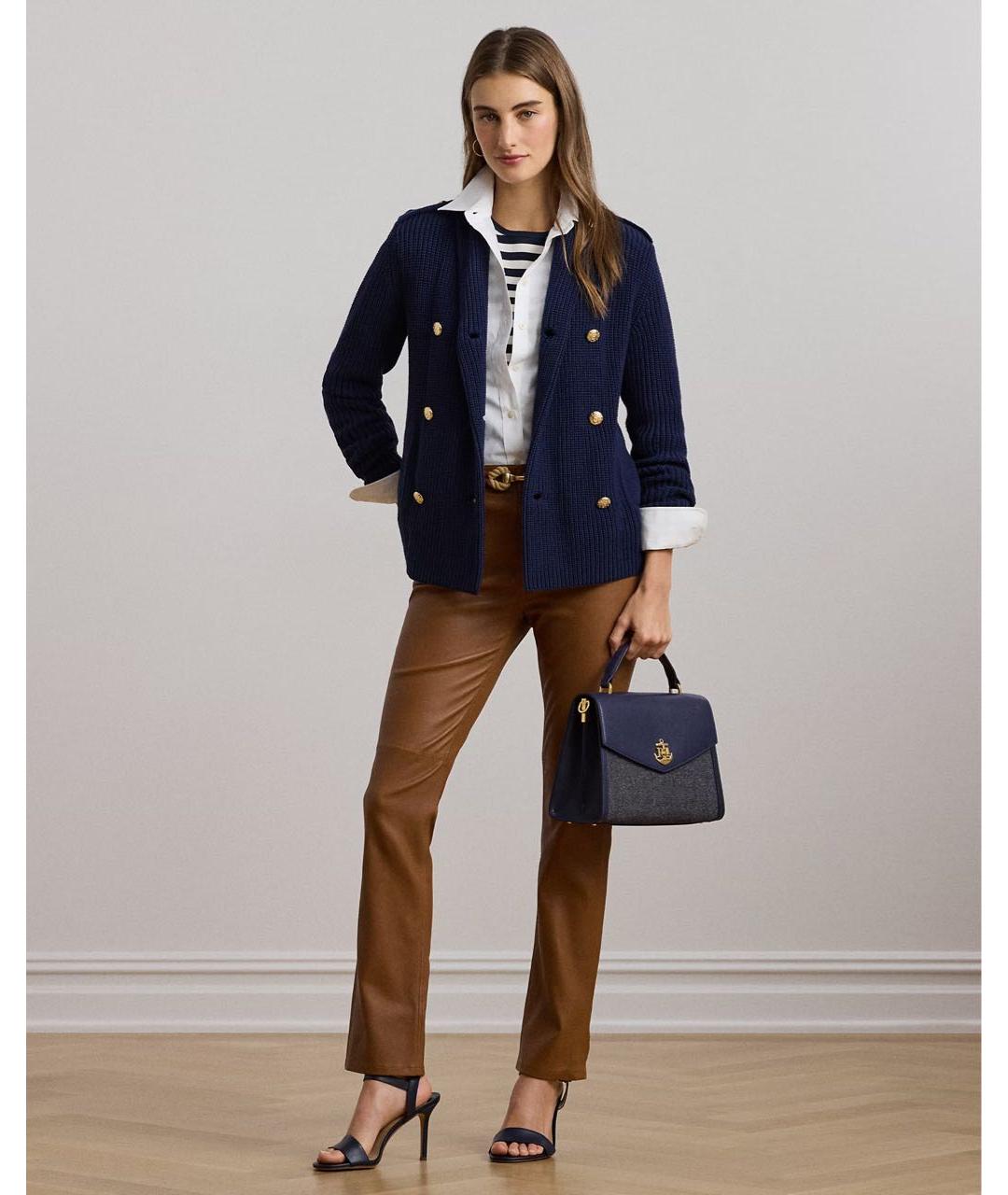 RALPH LAUREN Темно-синяя кожаная сумка с короткими ручками, фото 7