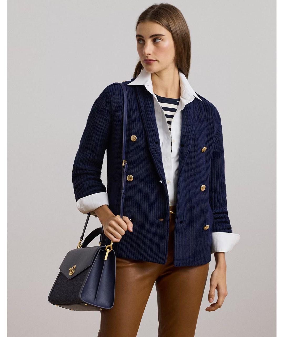 RALPH LAUREN Темно-синяя кожаная сумка с короткими ручками, фото 6