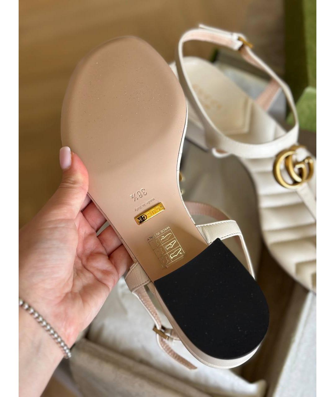 GUCCI Бежевые кожаные босоножки, фото 5