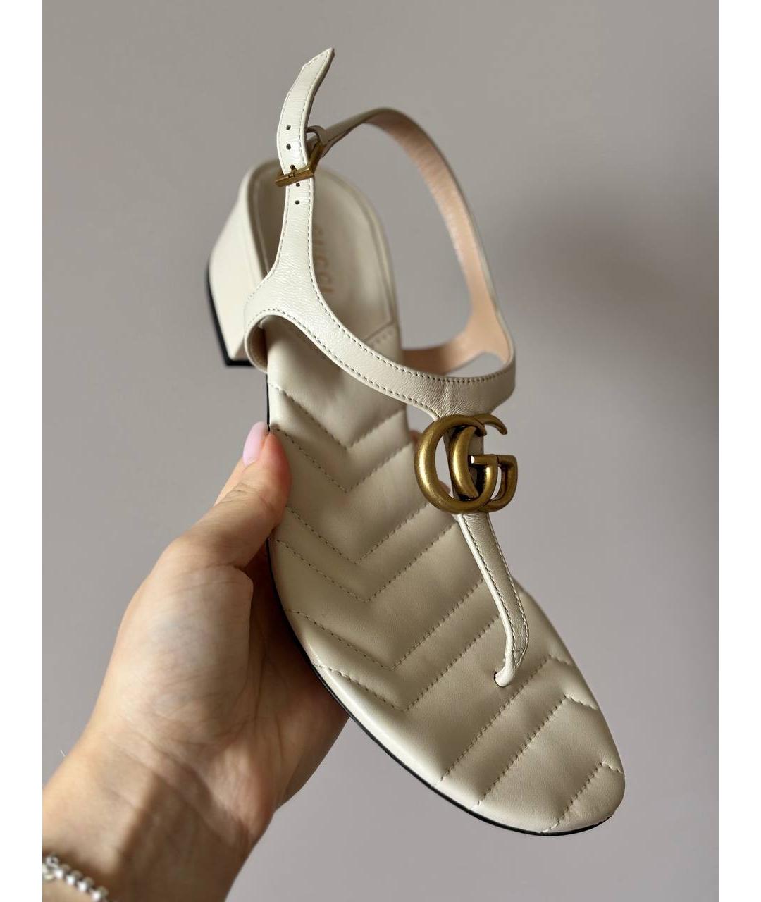 GUCCI Бежевые кожаные босоножки, фото 2