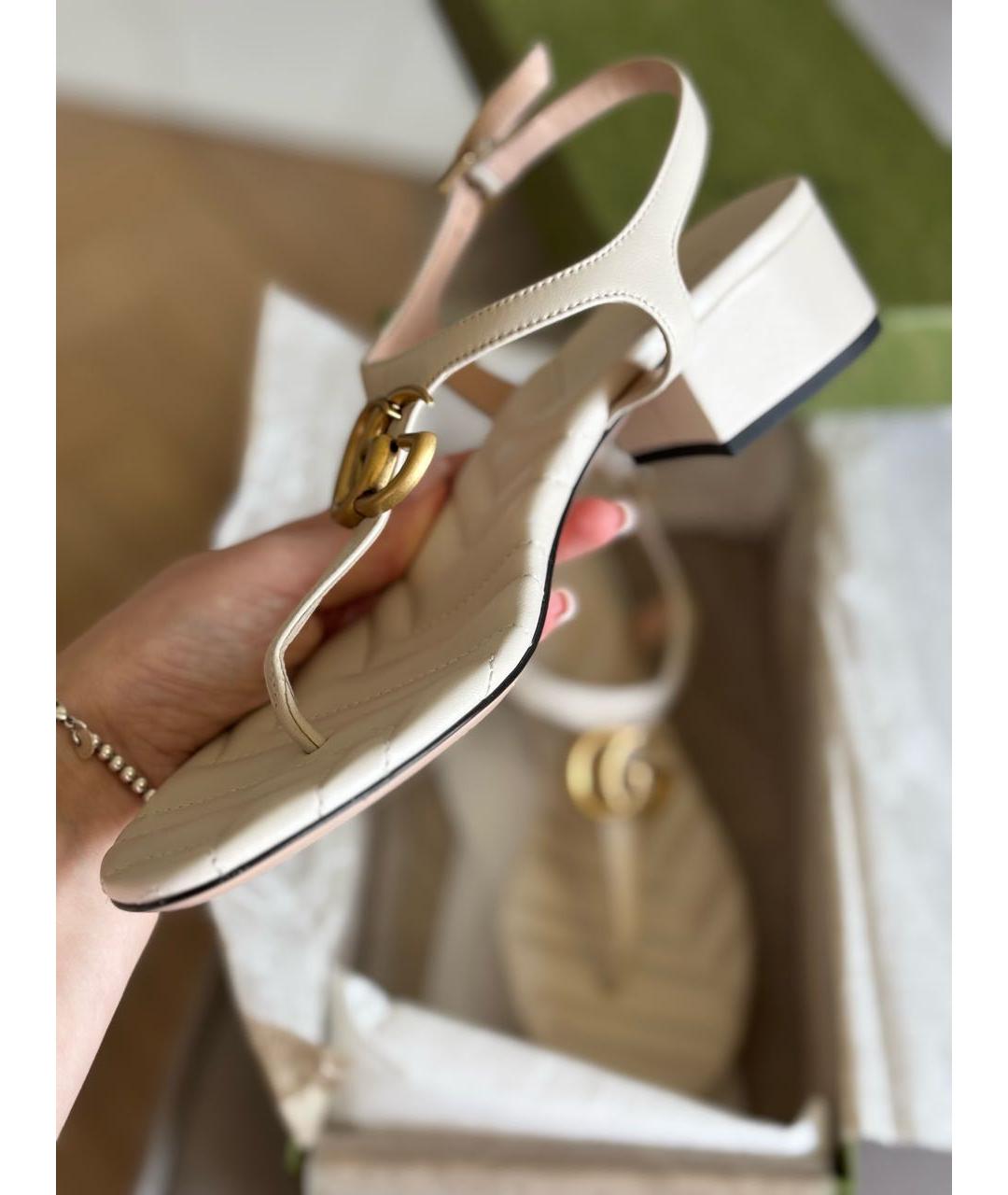 GUCCI Бежевые кожаные босоножки, фото 7