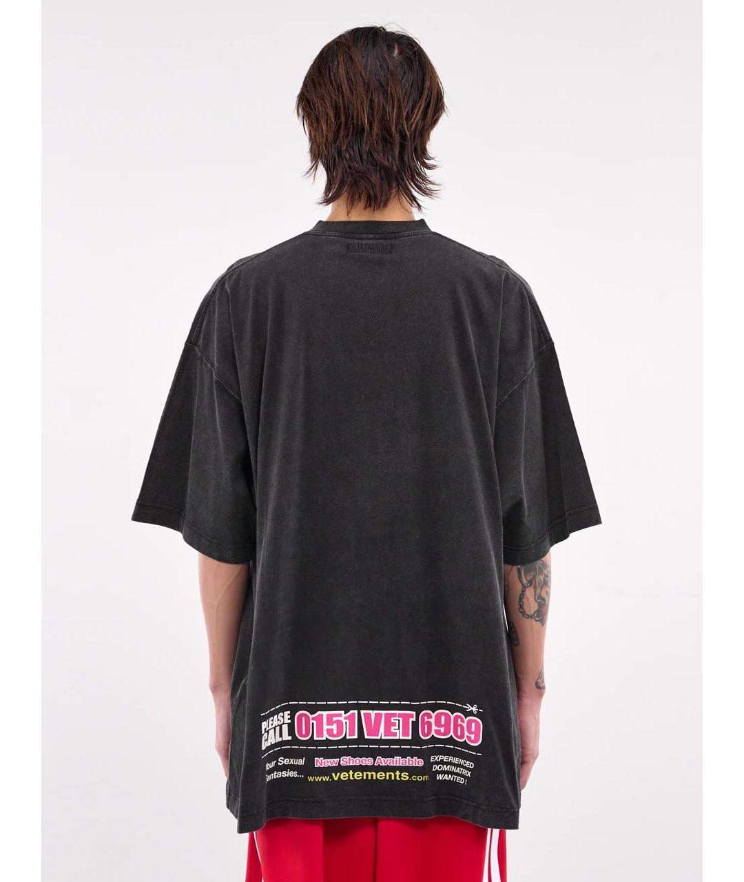 VETEMENTS Черная хлопковая футболка, фото 3