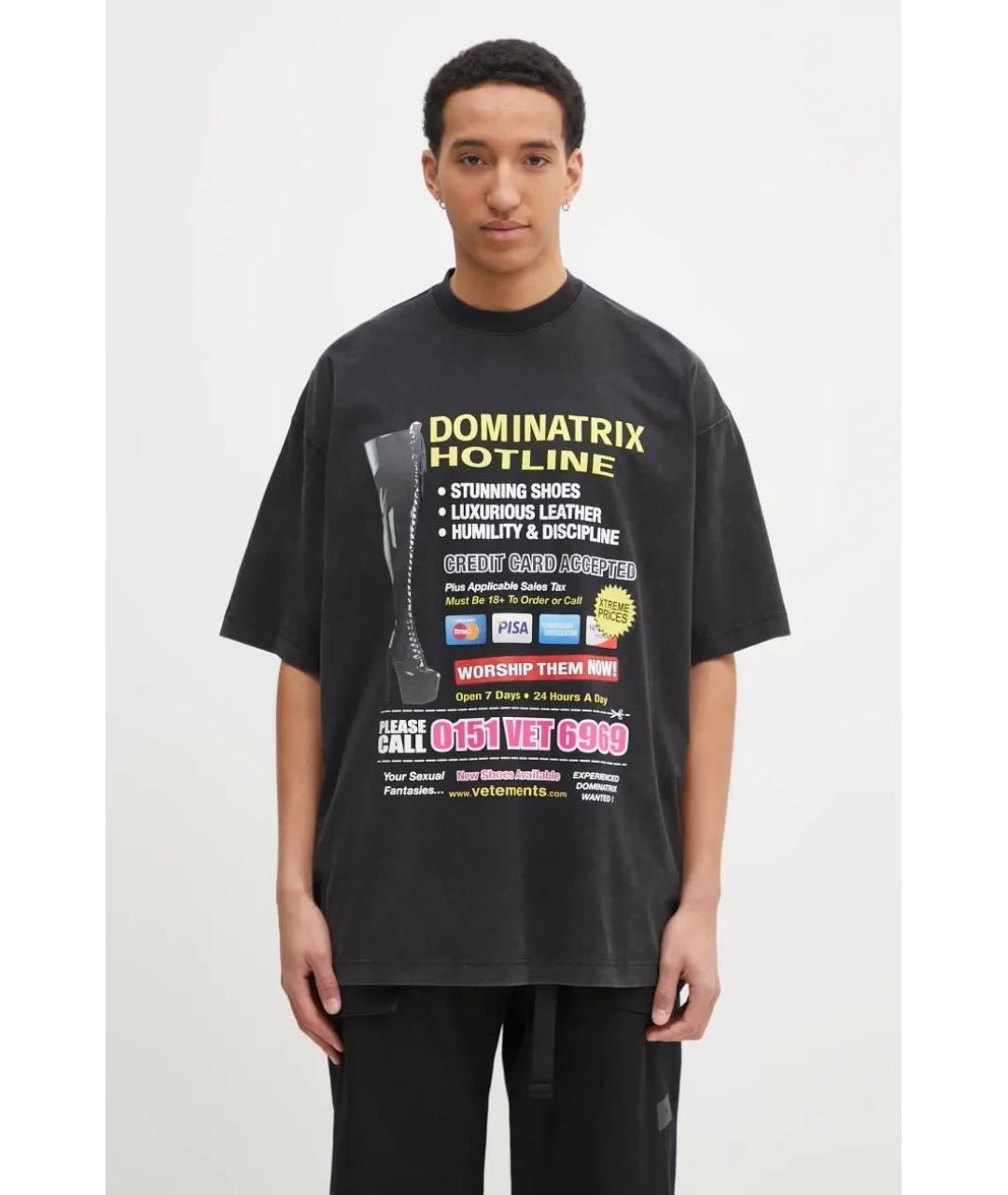 VETEMENTS Черная хлопковая футболка, фото 2