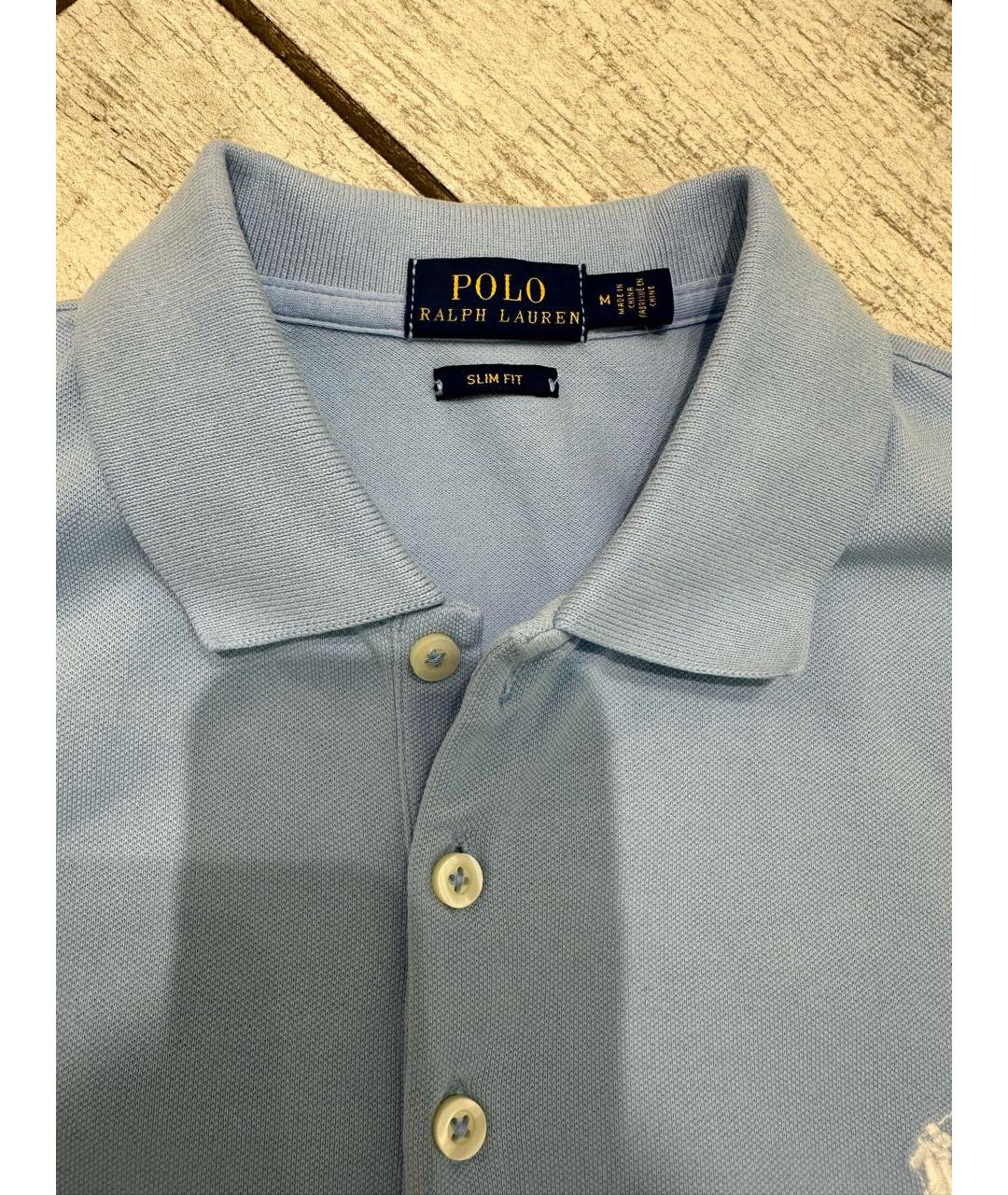 POLO RALPH LAUREN Голубая хлопко-эластановая футболка, фото 4