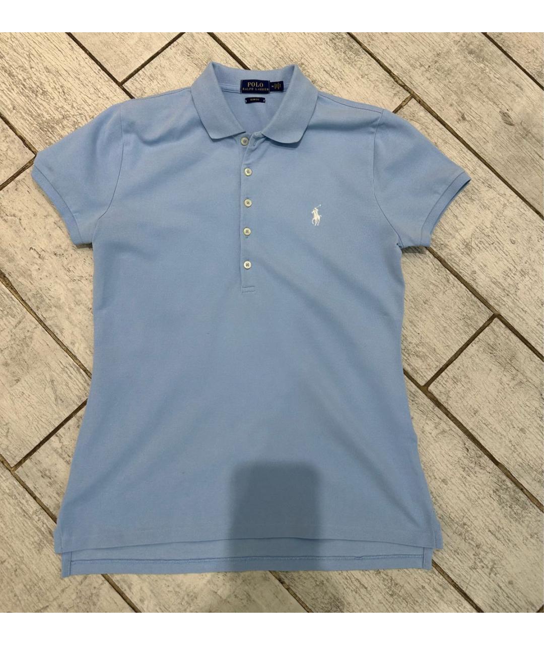POLO RALPH LAUREN Голубая хлопко-эластановая футболка, фото 8
