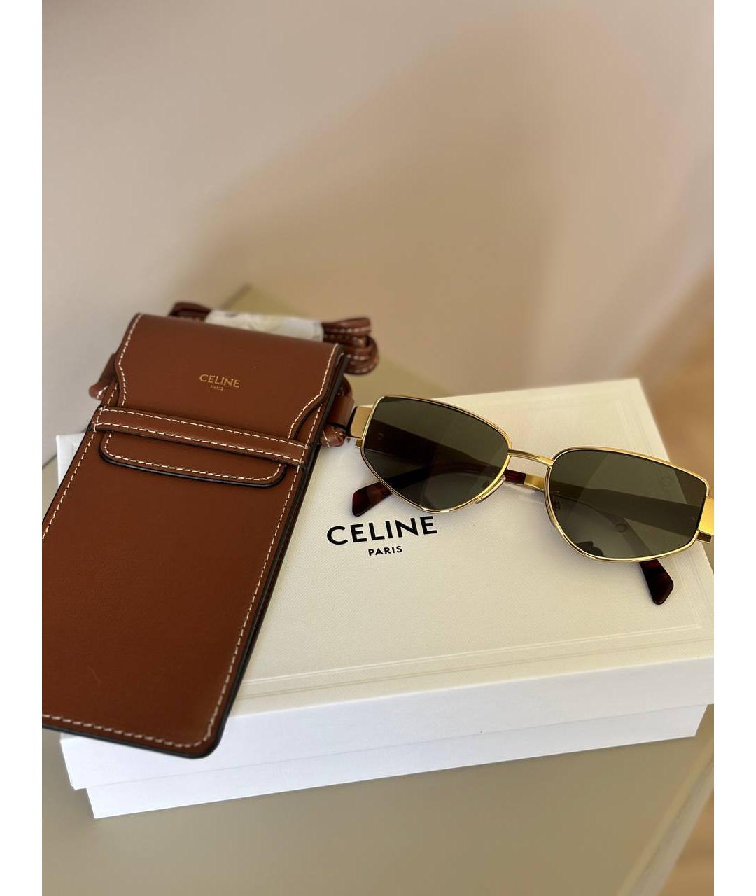 CELINE Золотые металлические солнцезащитные очки, фото 2