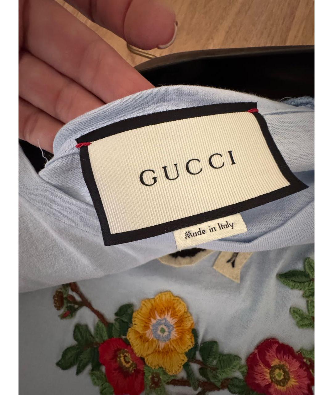 GUCCI Голубая хлопковая футболка, фото 5