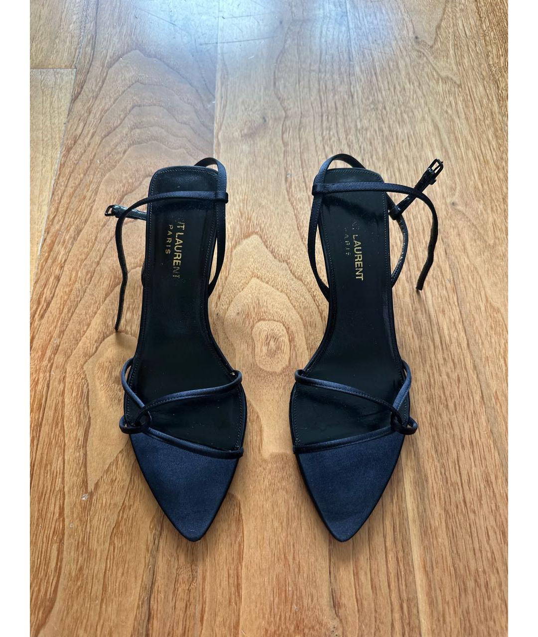 SAINT LAURENT Черные кожаные босоножки, фото 2