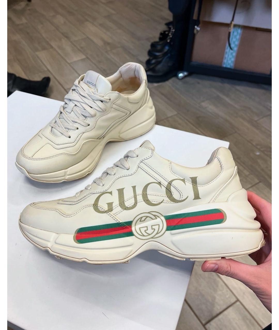 GUCCI Бежевые кожаные кроссовки, фото 8