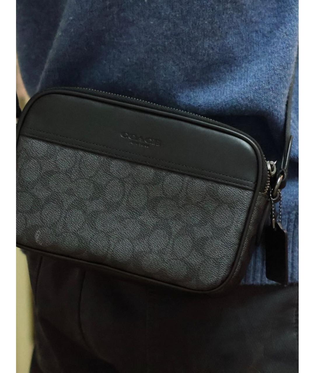 COACH Антрацитовая кожаная сумка на плечо, фото 5