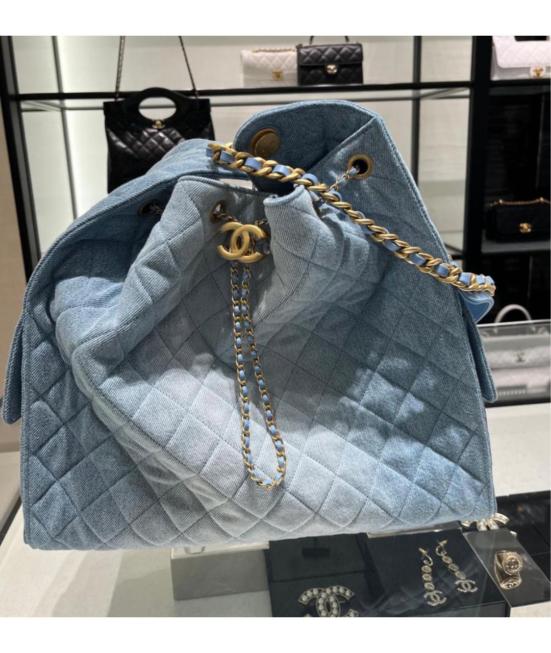 CHANEL Голубая деним сумка тоут, фото 8