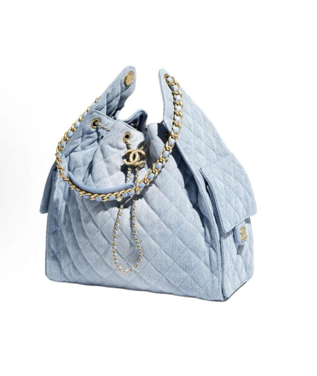 CHANEL Голубая деним сумка тоут, фото 7