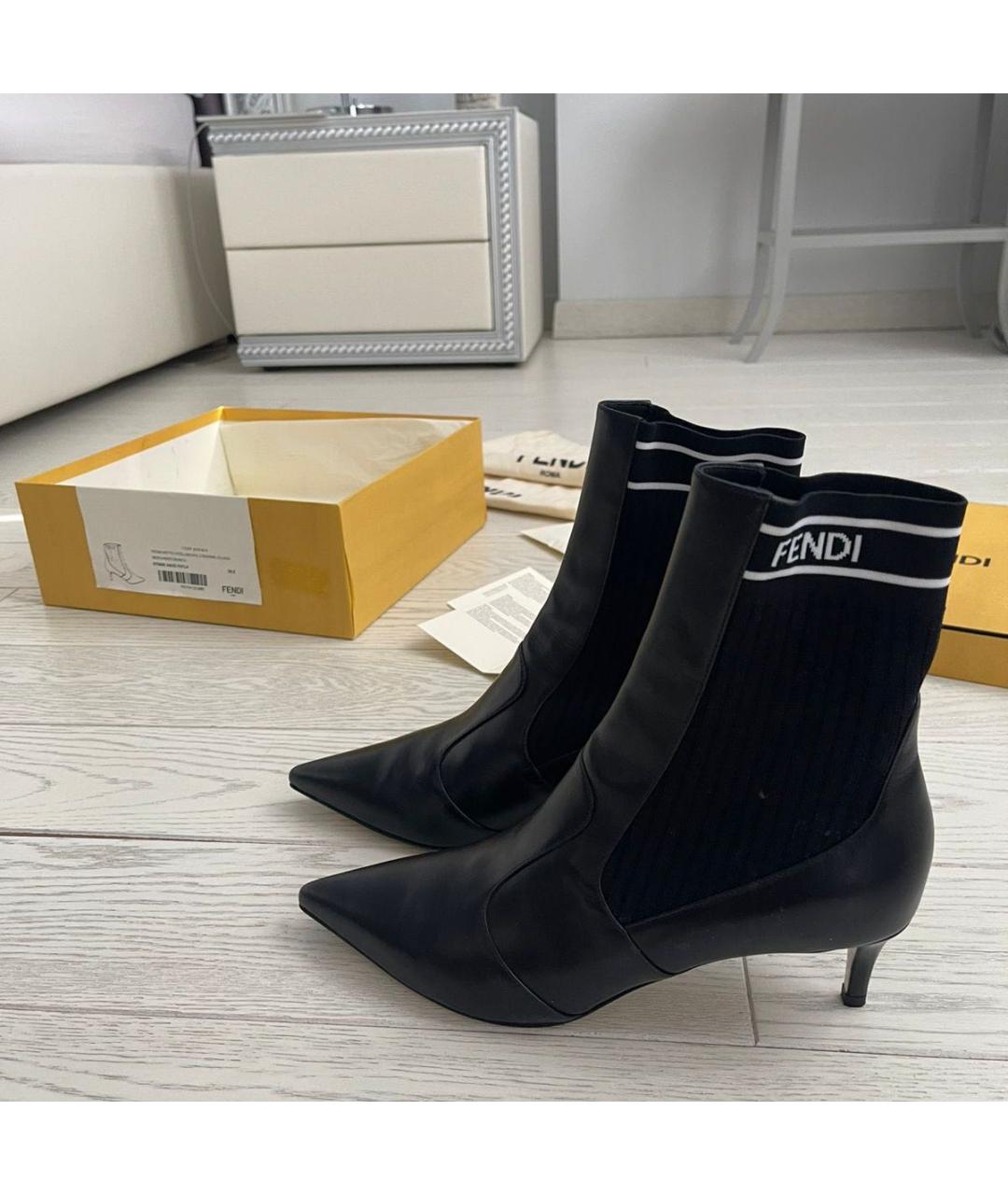 FENDI Черные кожаные полусапоги, фото 5