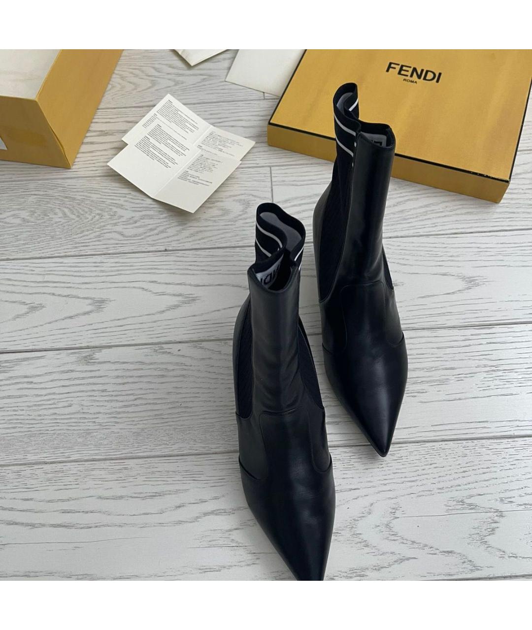 FENDI Черные кожаные полусапоги, фото 4