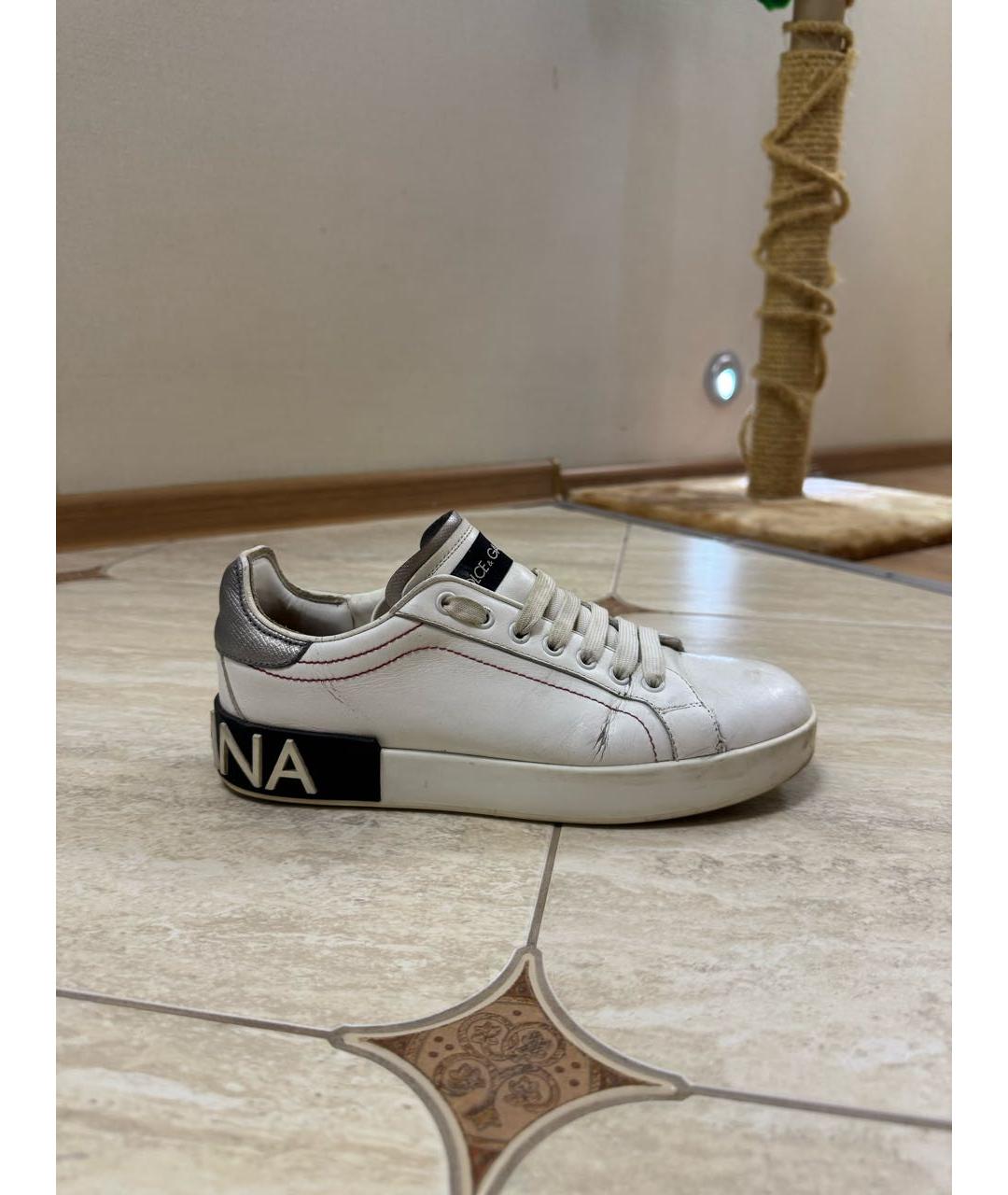 DOLCE&GABBANA Белые кожаные кеды, фото 5