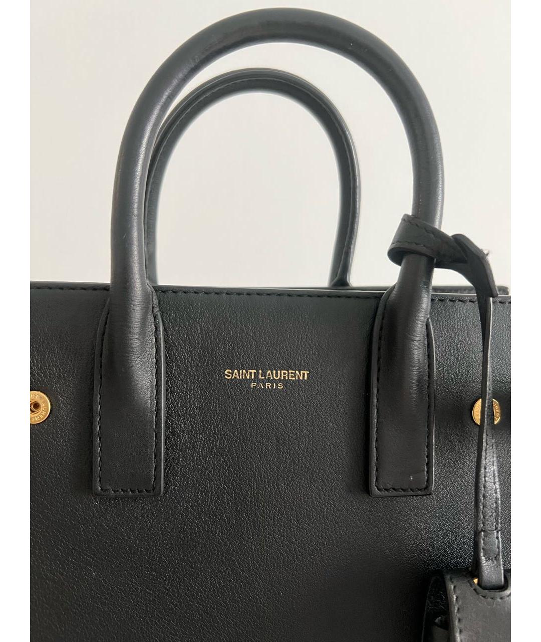 SAINT LAURENT Черная кожаная сумка с короткими ручками, фото 6