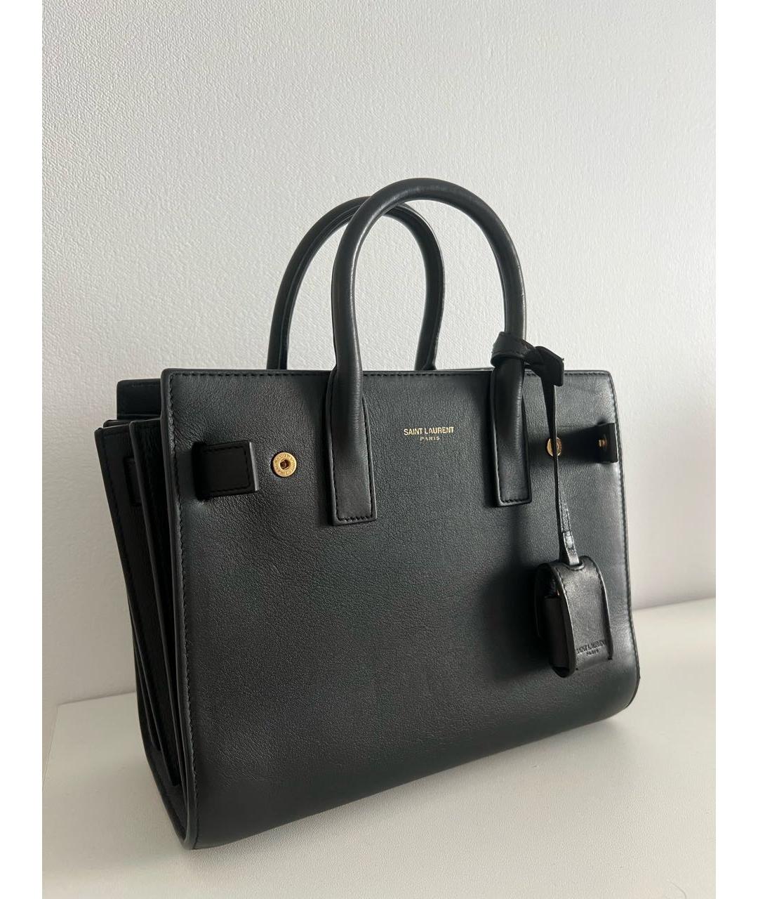 SAINT LAURENT Черная кожаная сумка с короткими ручками, фото 2