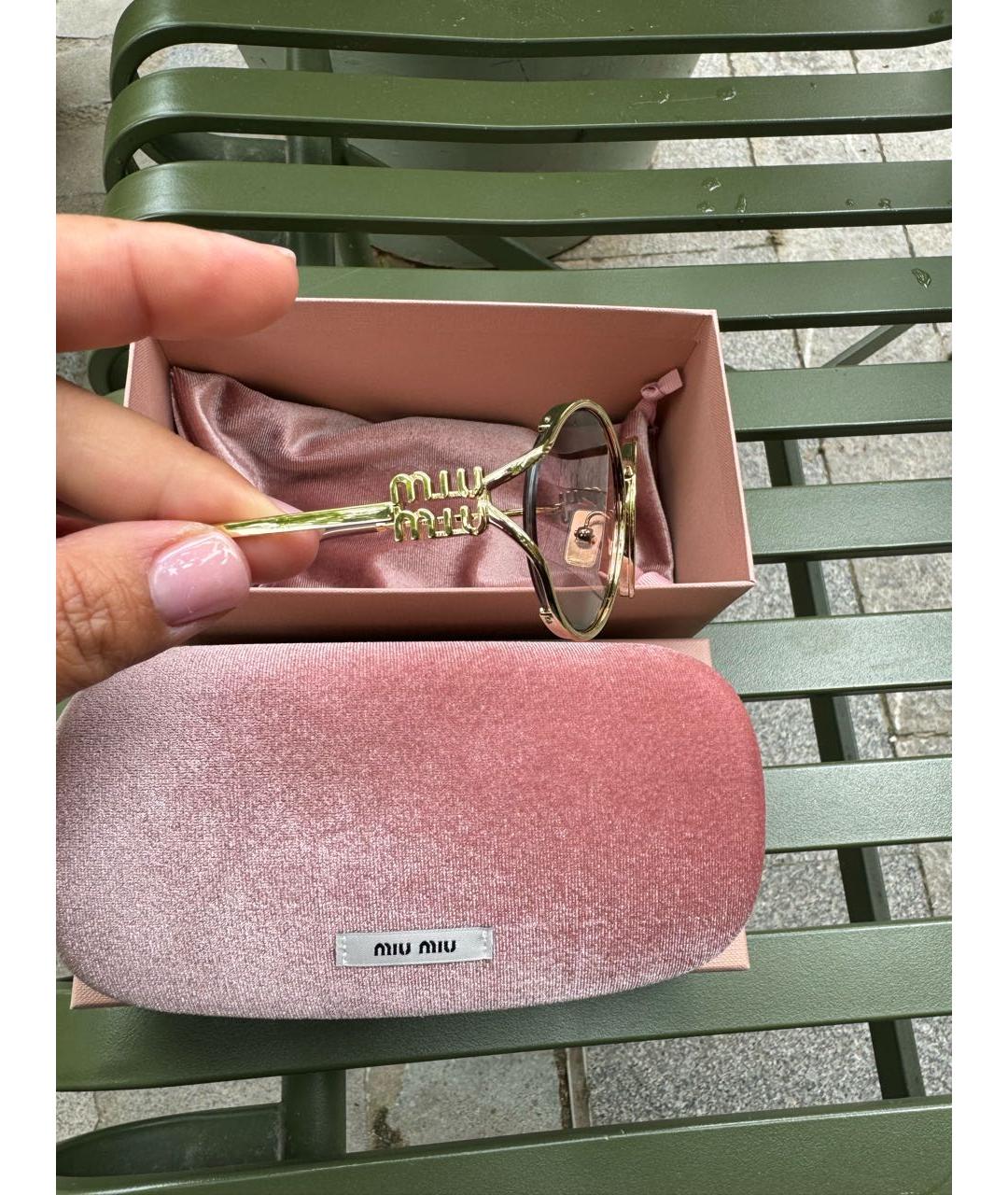 MIU MIU Золотые металлические солнцезащитные очки, фото 7