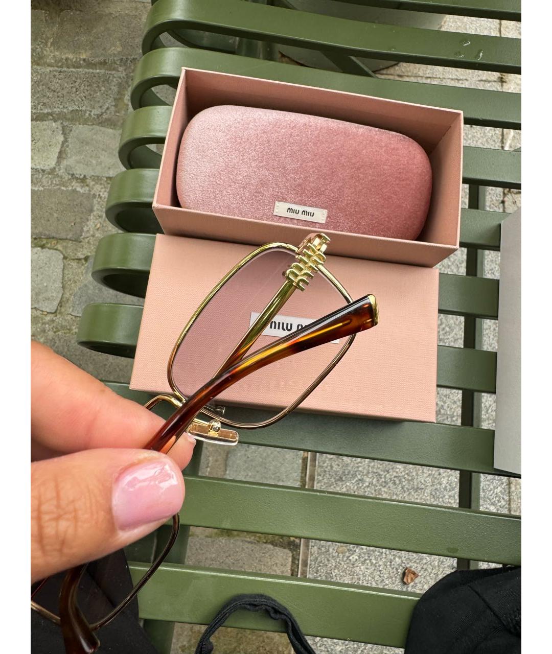 MIU MIU Золотые металлические солнцезащитные очки, фото 8