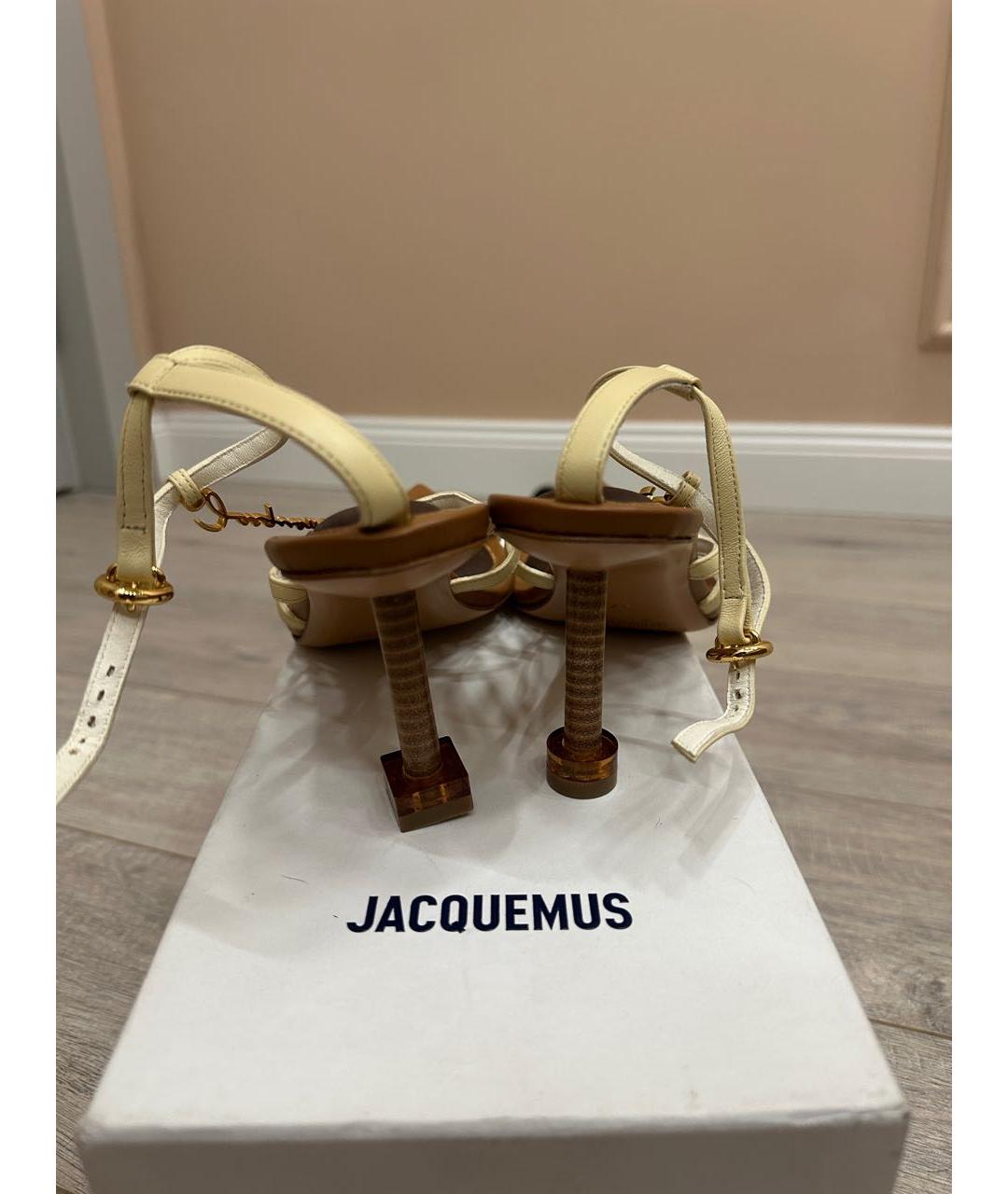 JACQUEMUS Бежевые кожаные босоножки, фото 4