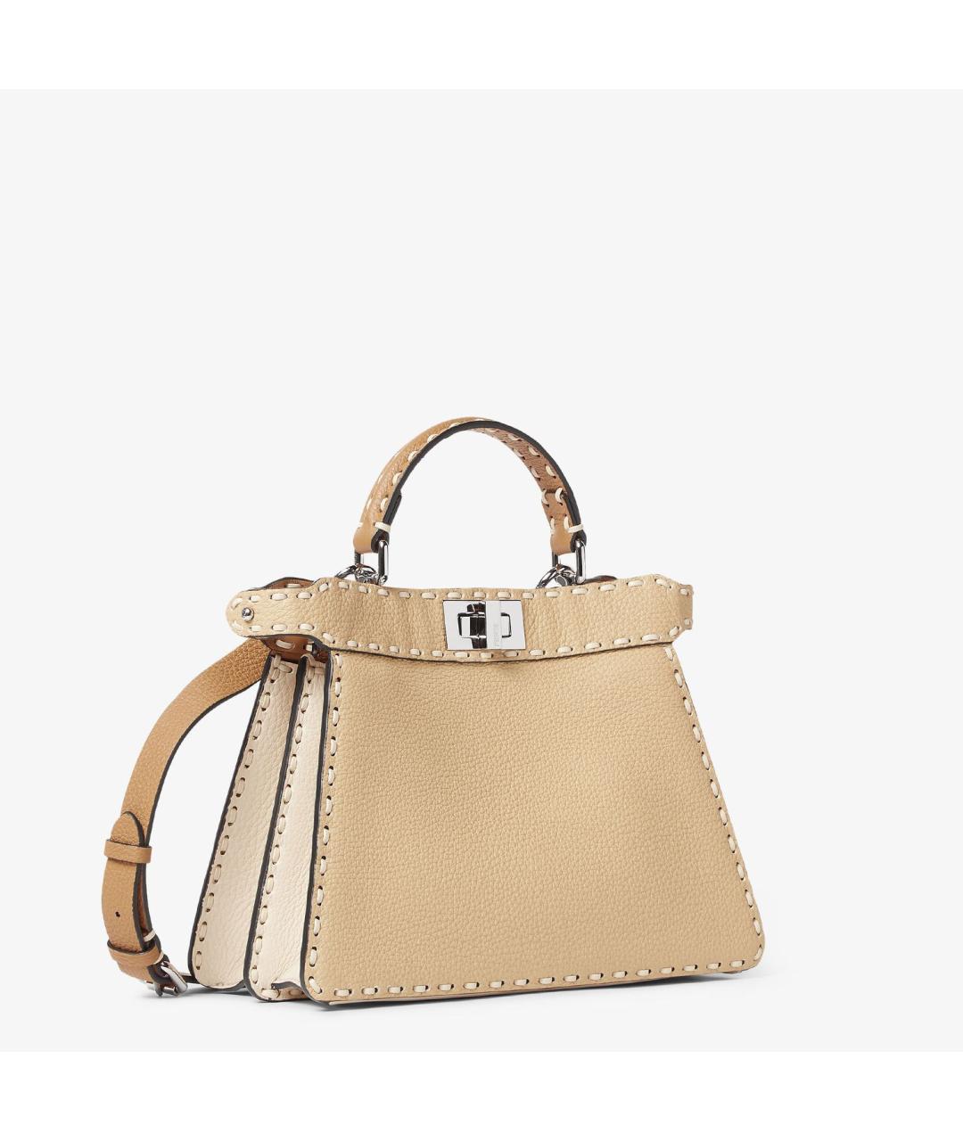 FENDI Бежевая кожаная сумка тоут, фото 2
