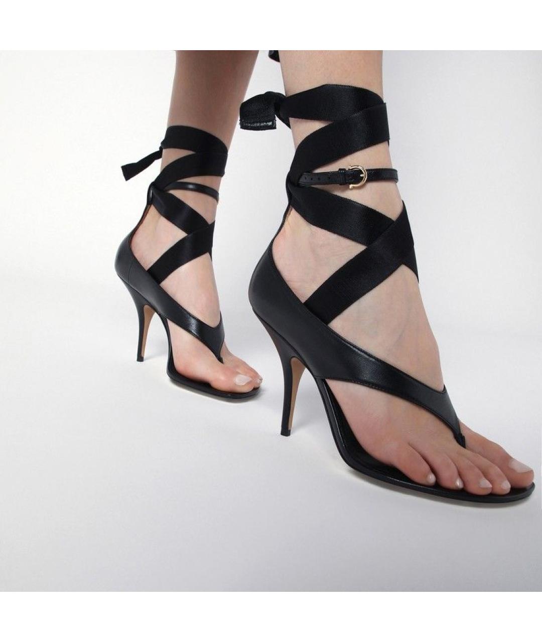 FERRAGAMO Черные кожаные босоножки, фото 2