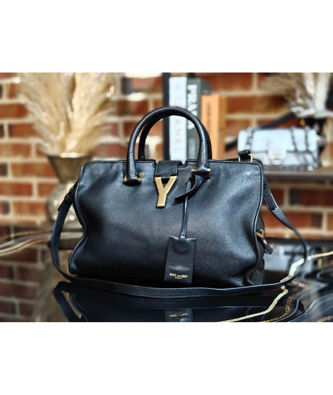 SAINT LAURENT Черная кожаная сумка с короткими ручками, фото 2