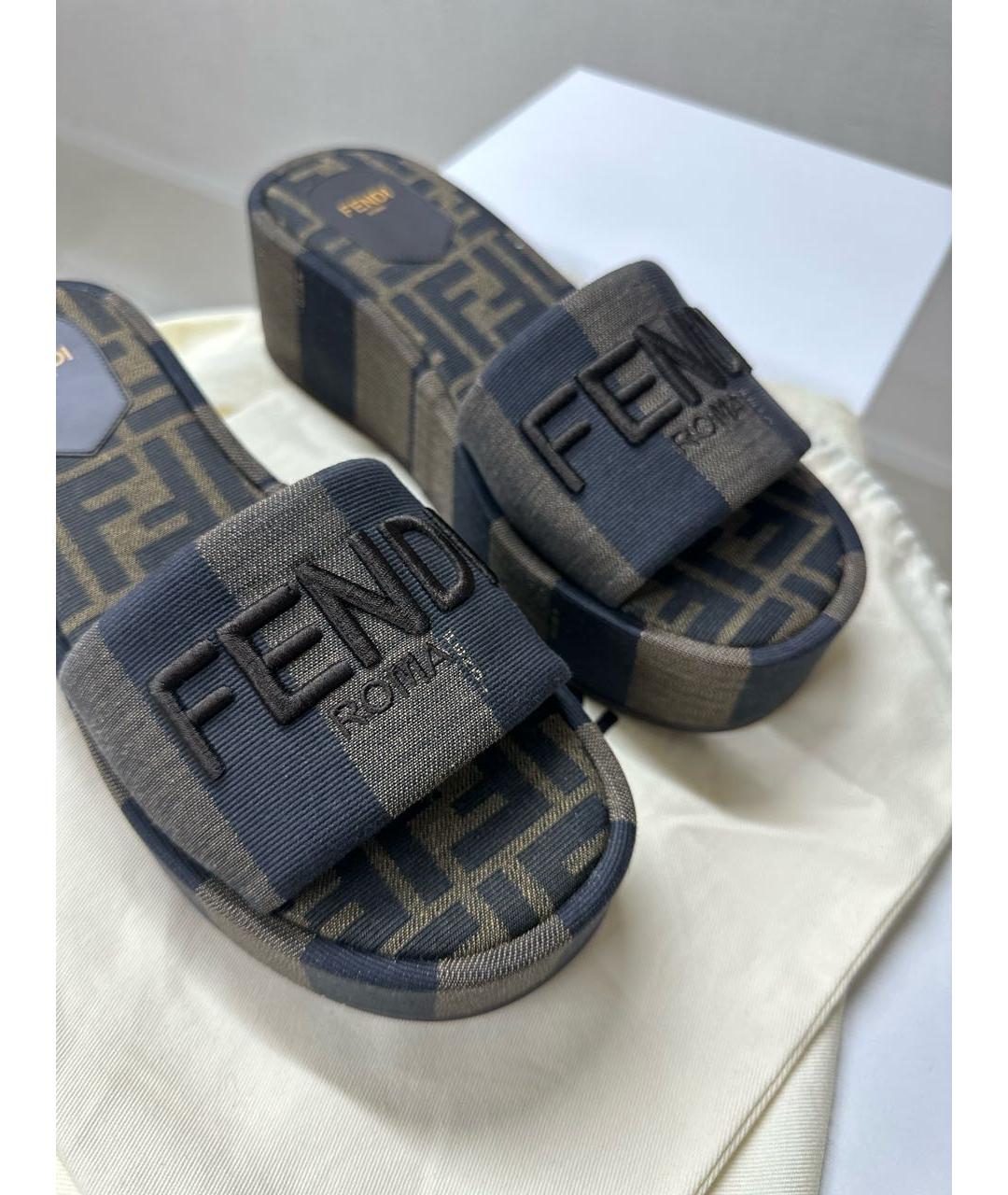 FENDI Коричневые текстильные сандалии, фото 4