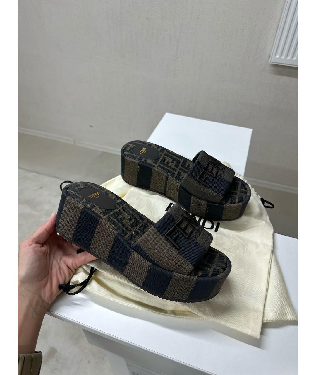 FENDI Коричневые текстильные сандалии, фото 5