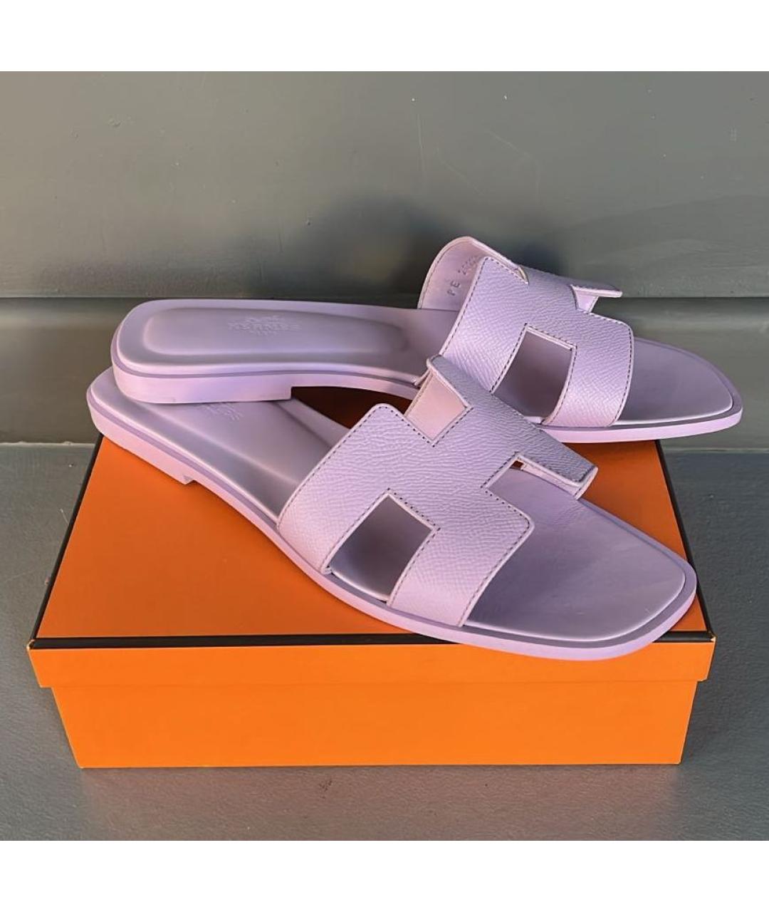 HERMES Фиолетовые кожаные сандалии, фото 5