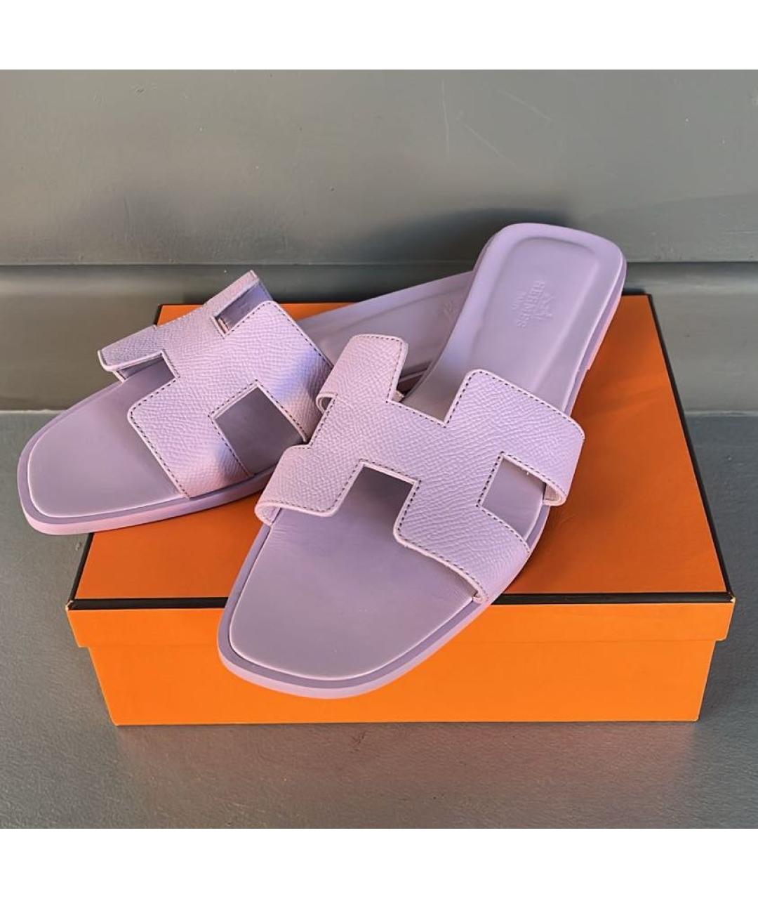 HERMES Фиолетовые кожаные сандалии, фото 2