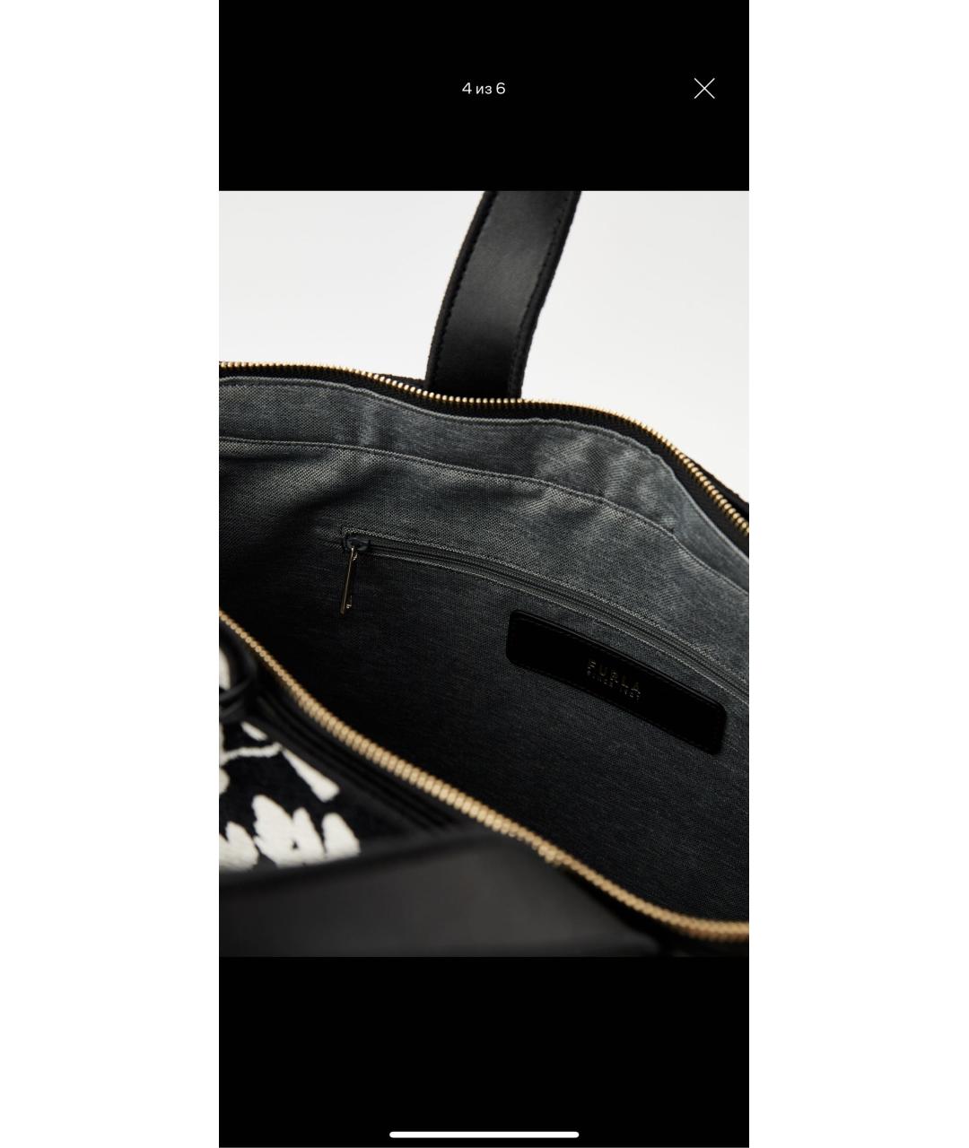 FURLA Черная хлопковая сумка тоут, фото 4
