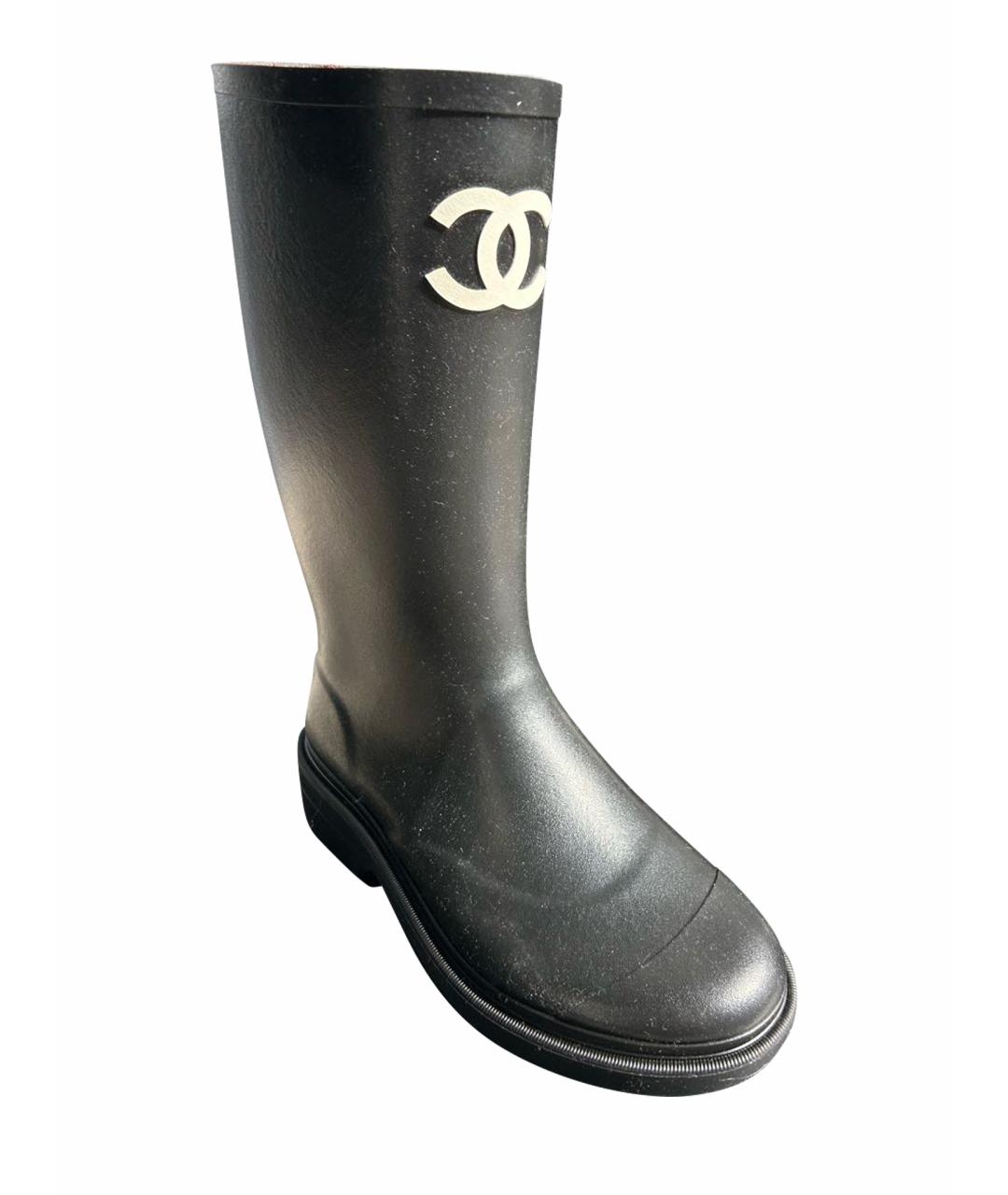 CHANEL Черные резиновые сапоги, фото 1