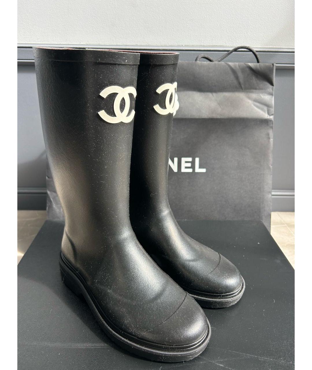 CHANEL Черные резиновые сапоги, фото 5