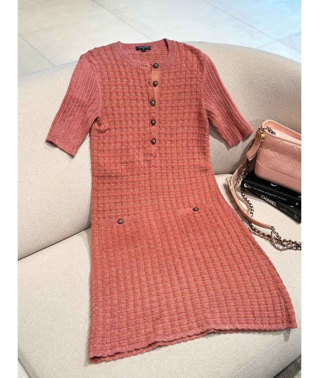 CHANEL Коралловое вискозное повседневное платье, фото 9