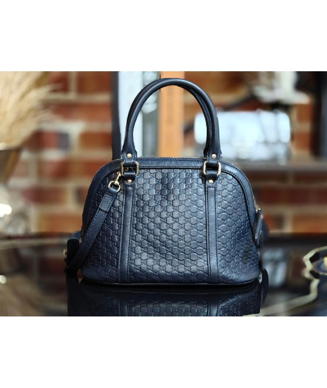 GUCCI Темно-синяя кожаная сумка с короткими ручками, фото 3