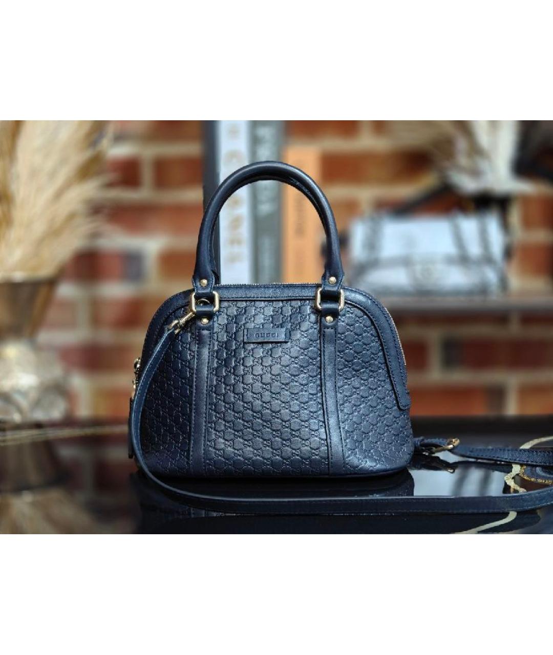 GUCCI Темно-синяя кожаная сумка с короткими ручками, фото 7