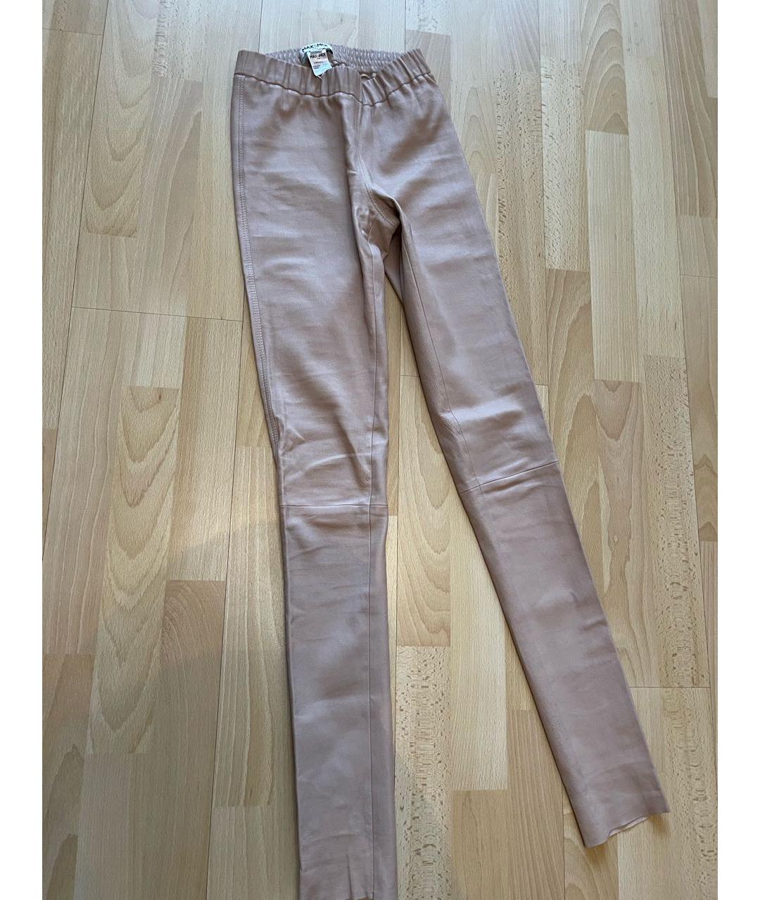 MAX MARA Бежевые кожаные брюки узкие, фото 2