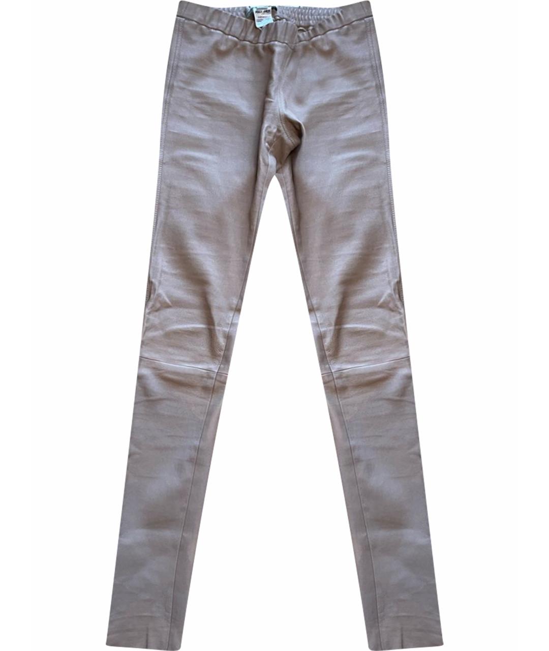 MAX MARA Бежевые кожаные брюки узкие, фото 1