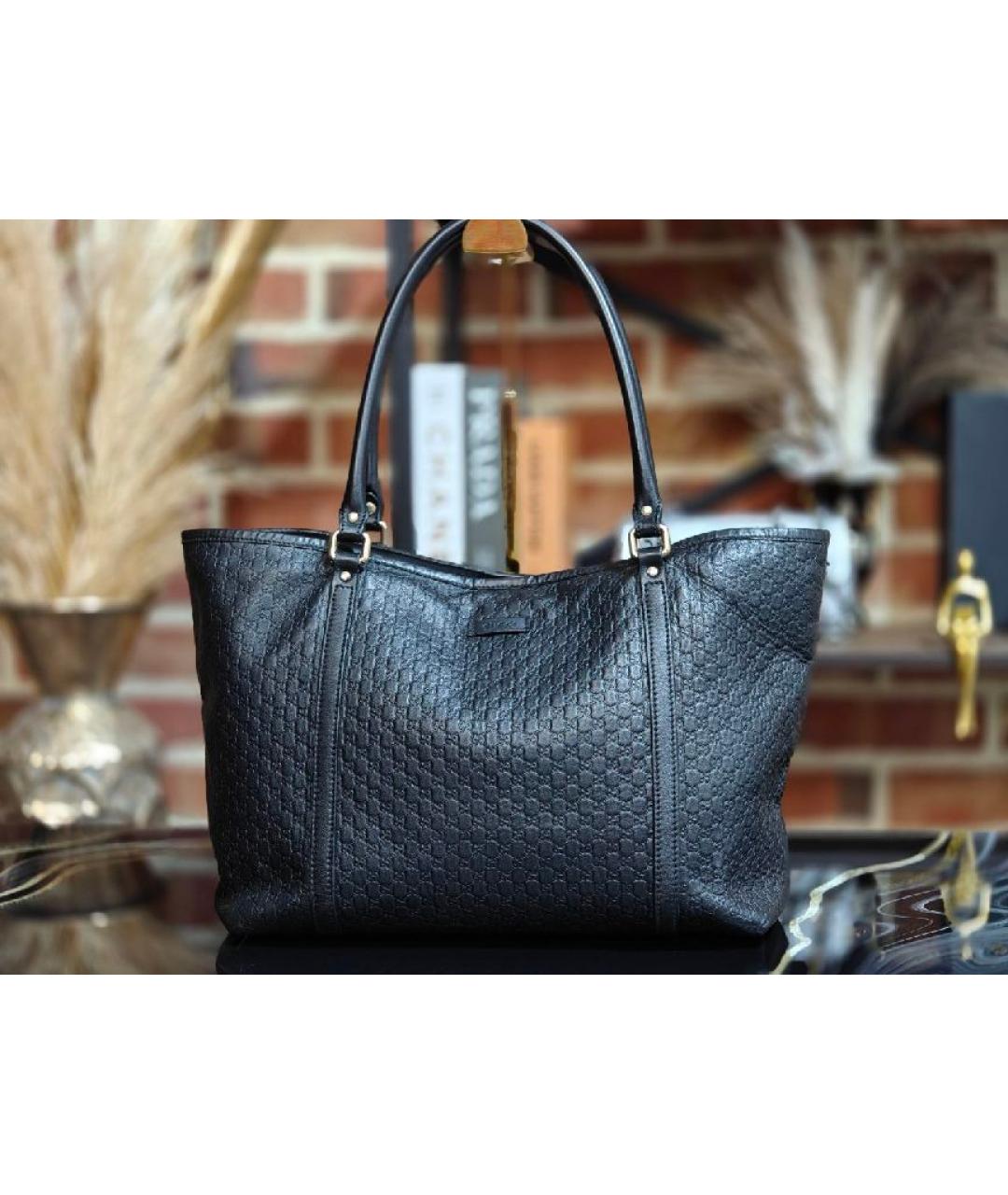 GUCCI Черная кожаная сумка с короткими ручками, фото 2