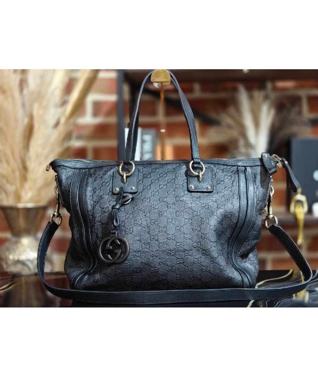 GUCCI Черная кожаная сумка тоут, фото 9