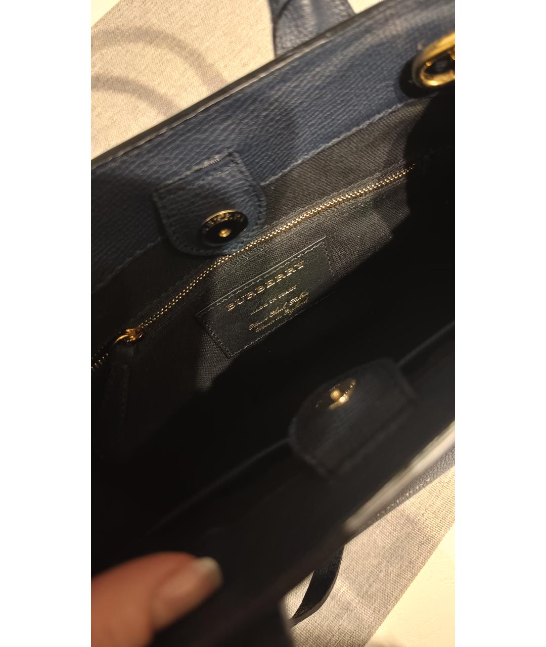 BURBERRY Темно-синяя кожаная сумка с короткими ручками, фото 4