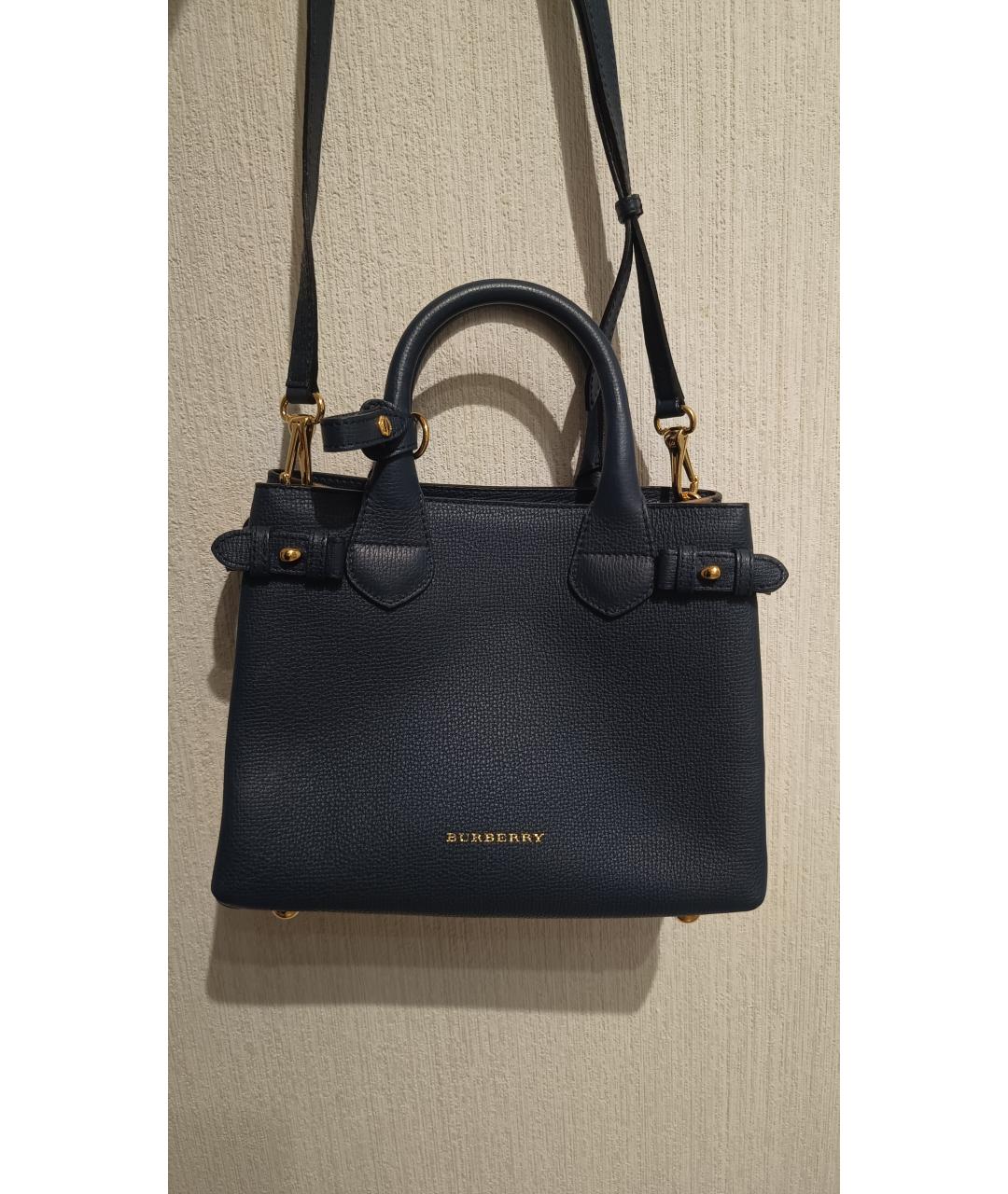BURBERRY Темно-синяя кожаная сумка с короткими ручками, фото 7