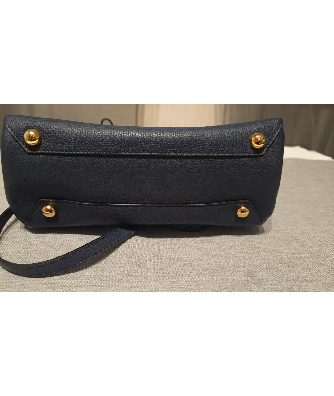 BURBERRY Темно-синяя кожаная сумка с короткими ручками, фото 5