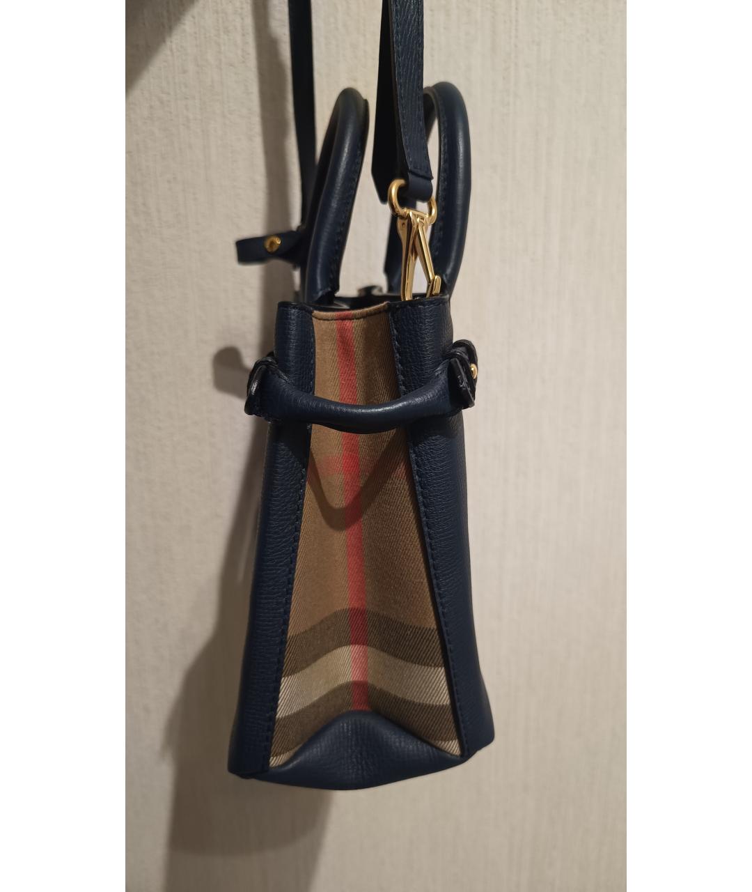 BURBERRY Темно-синяя кожаная сумка с короткими ручками, фото 3