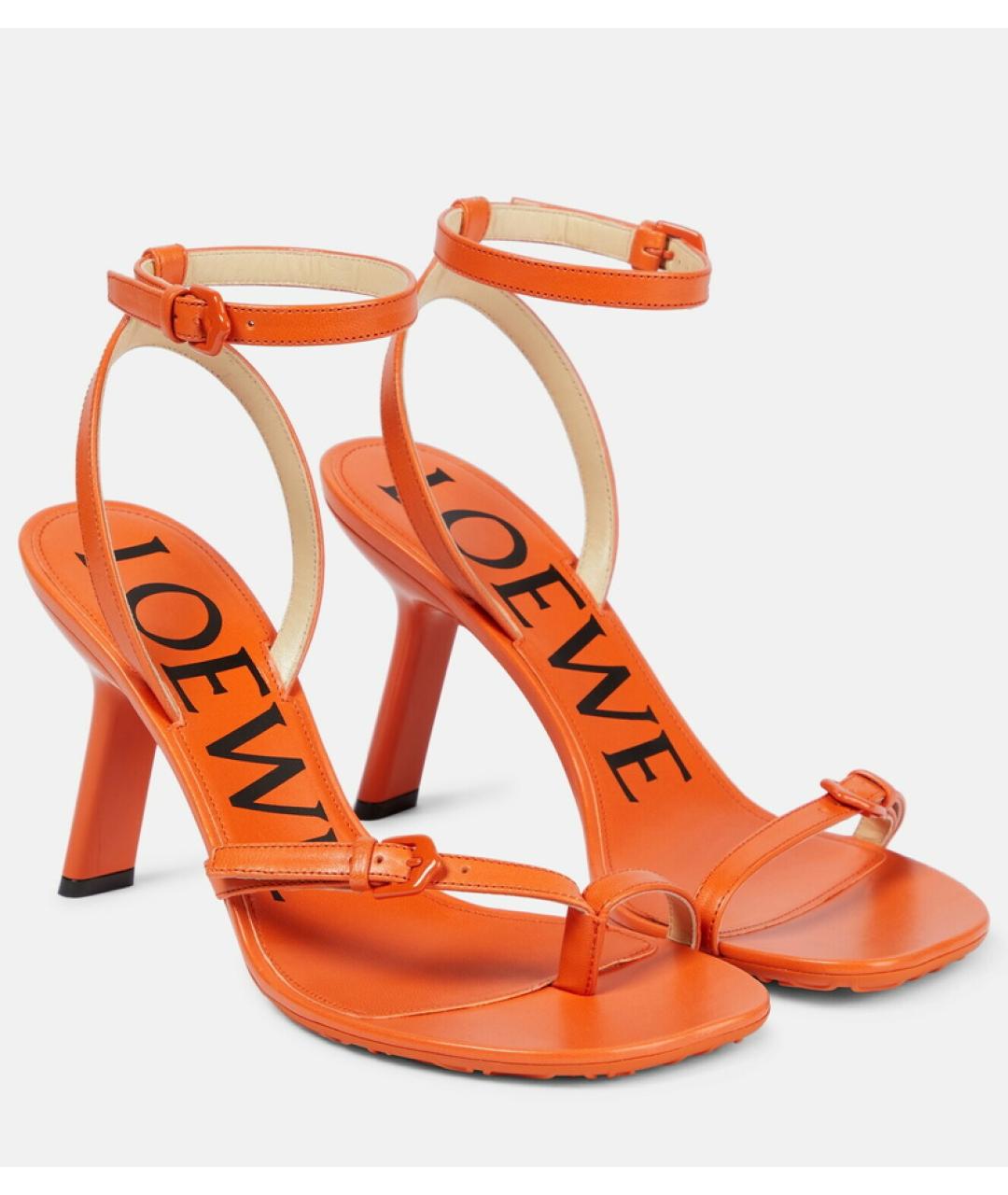 LOEWE Оранжевое кожаные босоножки, фото 8