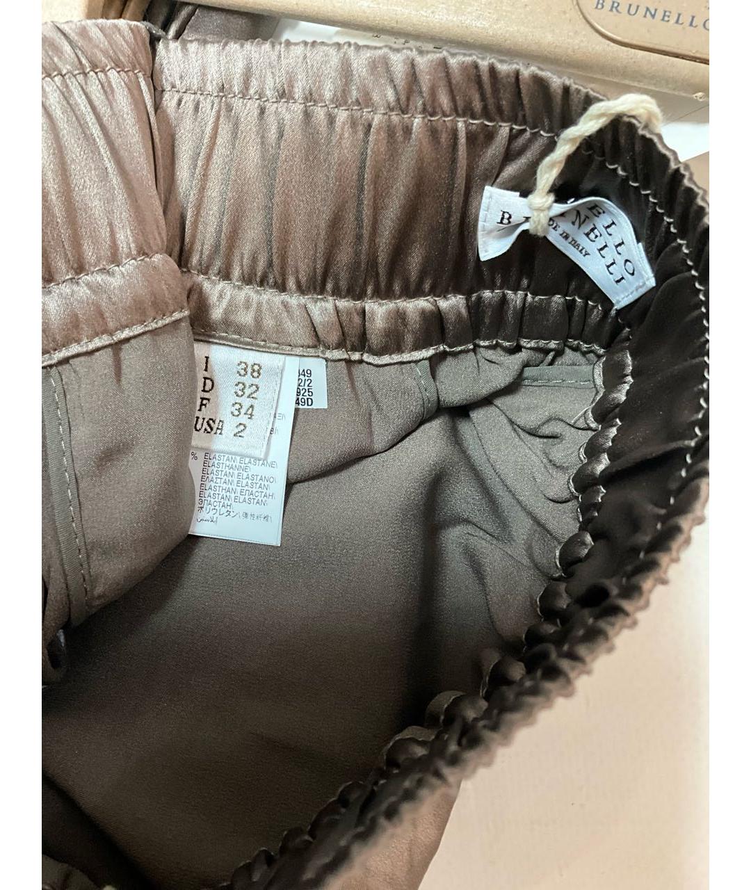 BRUNELLO CUCINELLI Коричневые шелковые брюки широкие, фото 5