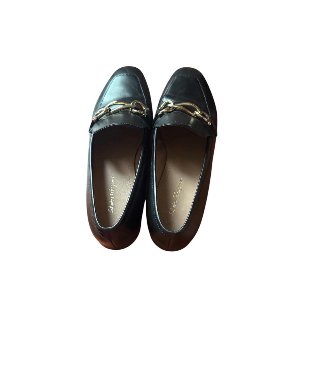 FERRAGAMO Черные кожаные лоферы, фото 3
